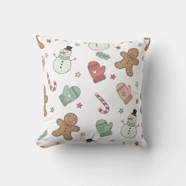 Cute Christmas Seamless Pattern | Gingerbread, Sno Cushion (Front)