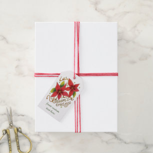 Cute Christmas Season's Greetings with Poinsettias Gift Tags