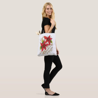 Cute Christmas Season's Greetings with Poinsettias Tote Bag