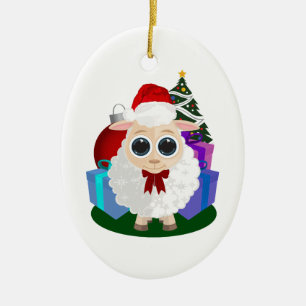 Cute Christmas Sheep Farmhouse Holiday Tree Ceramic Tree Decoration