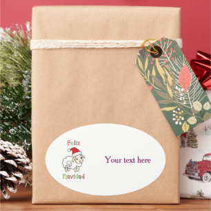 Cute Christmas Sheep – Feliz Navidad Oval Sticker