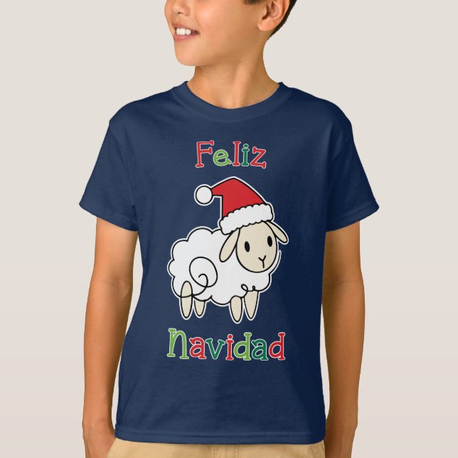 Cute Christmas Sheep – Feliz Navidad  T-Shirt (Front)
