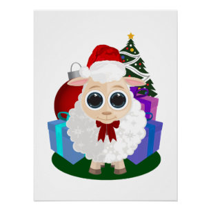 Cute Christmas Sheep Festive Winter Holiday Art Poster