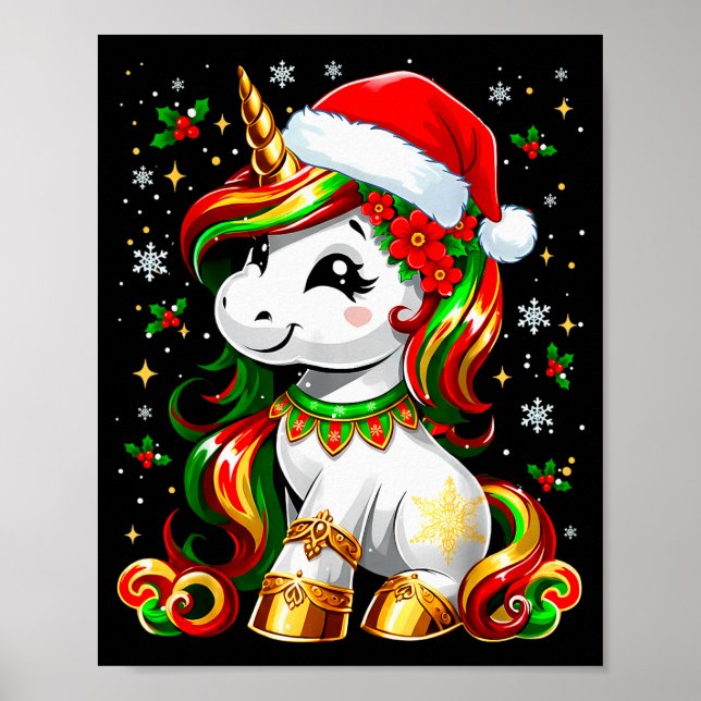 Cute Christmas Shirt Girls Women Xmas Unicorn Chri Poster (Front)
