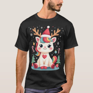 Cute Christmas Shirt Girls Women Xmas Unicorn Deer