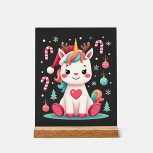Cute Christmas Shirt Girls Women Xmas Unicorn Deer Acrylic Sign