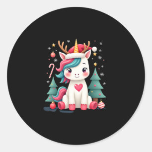 Cute Christmas Shirt Girls Women Xmas Unicorn Deer Classic Round Sticker