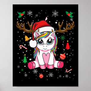 Cute Christmas Shirt Girls Women Xmas Unicorn Deer Poster