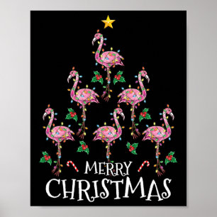 Cute Christmas Shirt Women Kids Girls Flamingo Tre Poster