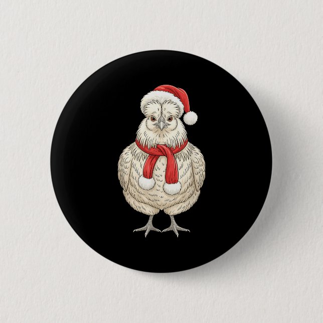 Cute Christmas Silkie Chicken Santa Farm Animal  6 Cm Round Badge (Front)