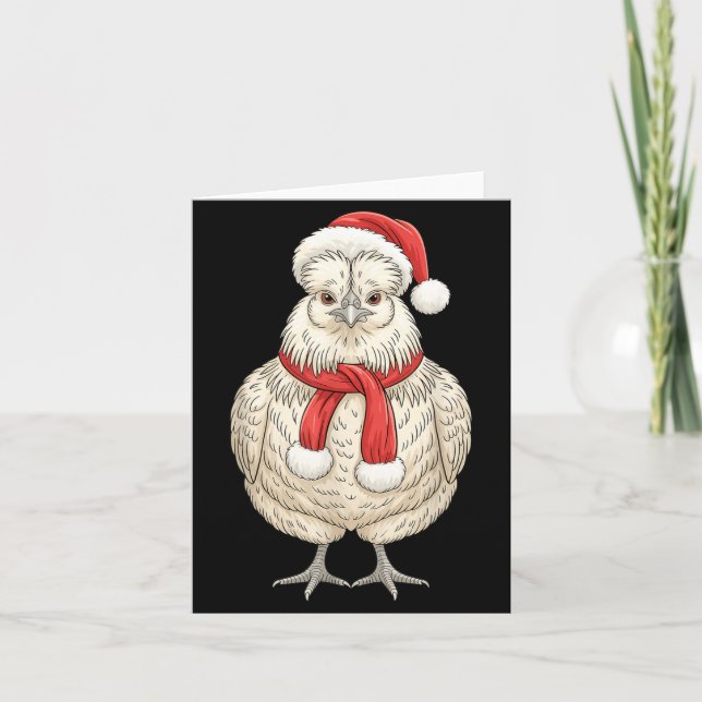 Cute Christmas Silkie Chicken Santa Farm Animal  Card (Front)
