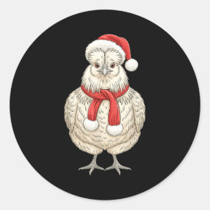 Cute Christmas Silkie Chicken Santa Farm Animal Classic Round Sticker