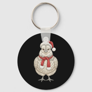 Cute Christmas Silkie Chicken Santa Farm Animal Key Ring