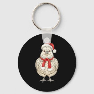 Cute Christmas Silkie Chicken Santa Farm Animal Key Ring