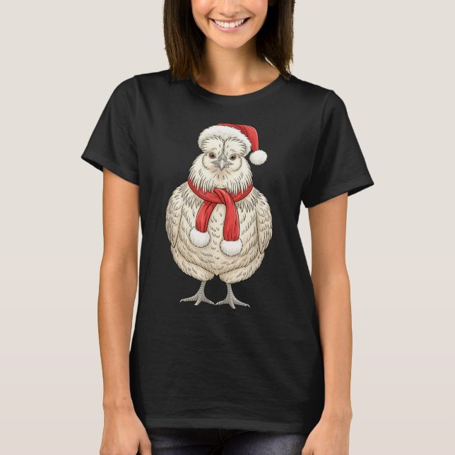 Cute Christmas Silkie Chicken Santa Farm Animal  T-Shirt (Front)