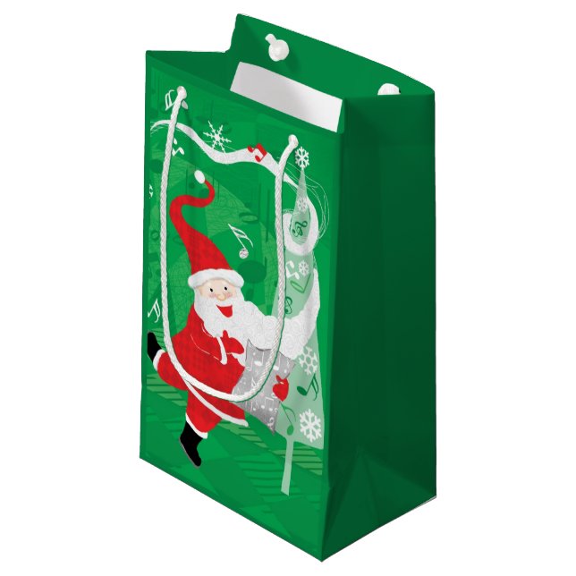 Cute Christmas, Singing and Dancing Santa Claus Small Gift Bag (Front Angled)