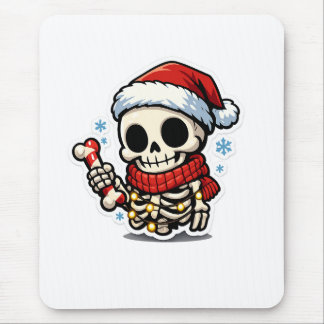 Cute Christmas Skeleton Holding Candy Cane Kawaii Mouse Pad