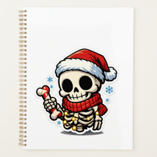 Cute Christmas Skeleton Holding Candy Cane Kawaii Planner