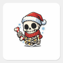 Cute Christmas Skeleton Holding Candy Cane Kawaii