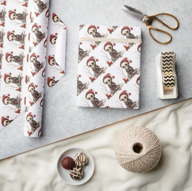 Cute Christmas Skeleton with candles Wrapping Paper (Crafts)