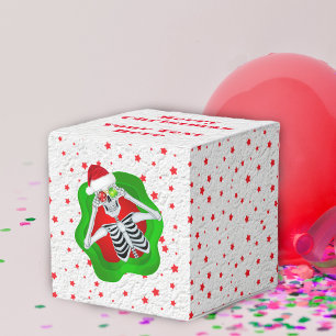 Cute Christmas Skeletons Hats Red Stars on white Favour Box
