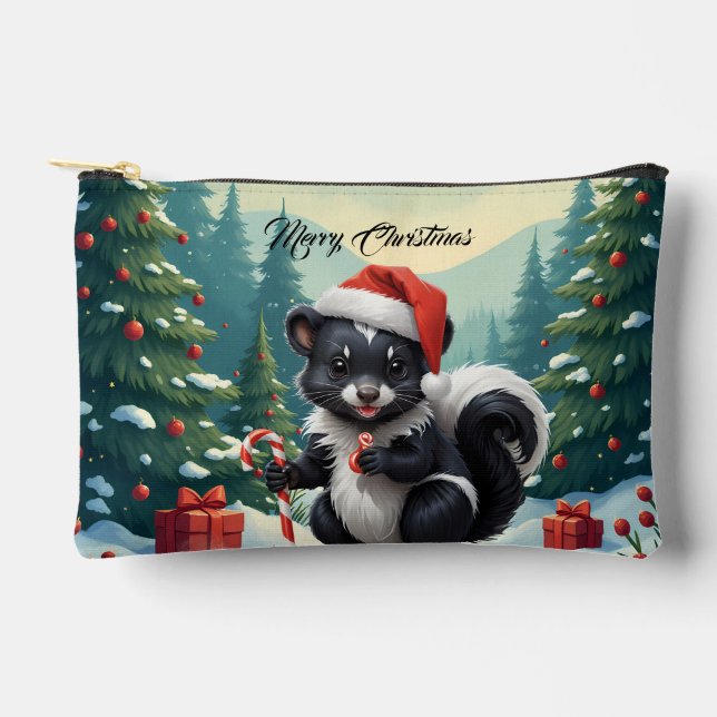 Cute Christmas Skunk Cartoon Accessory Pouch (Front)