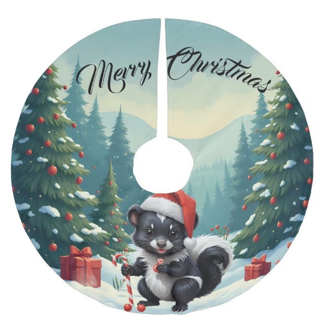 Cute Christmas Skunk Cartoon Brushed Polyester Tree Skirt (Front)