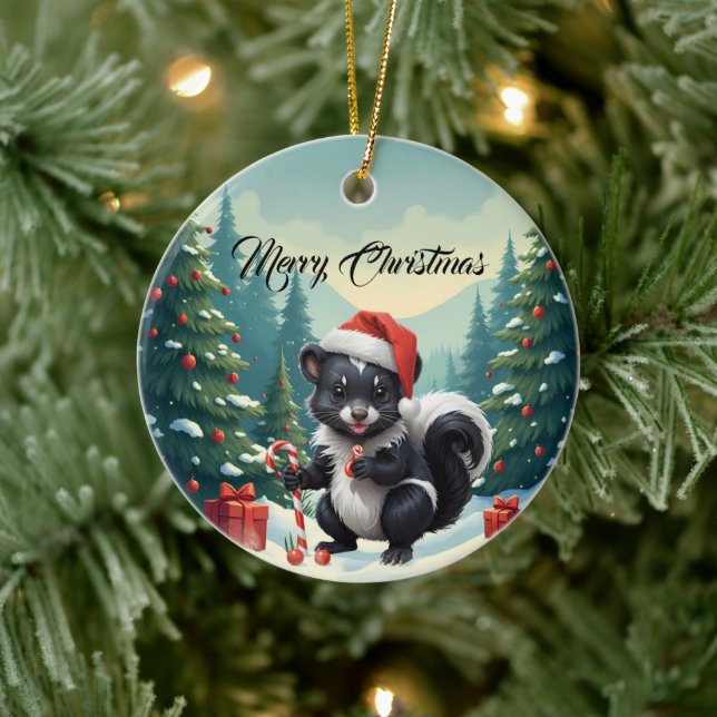 Cute Christmas Skunk Cartoon  Ceramic Tree Decoration (Tree)