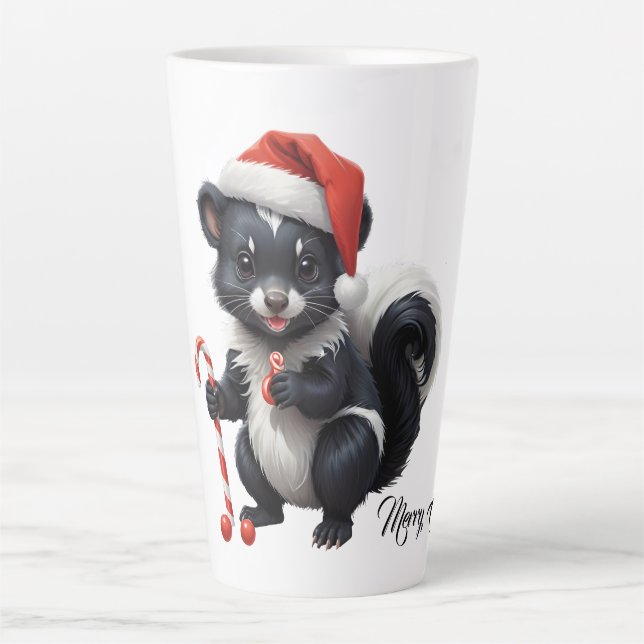 Cute Christmas Skunk Cartoon Latte Mug (Front)