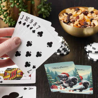 Cute Christmas Skunk Cartoon Playing Cards