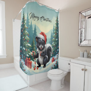Cute Christmas Skunk Cartoon Shower Curtain