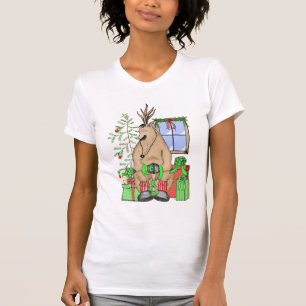 Cute Christmas Sleepy Reindeer Wrapping Gifts T-Shirt