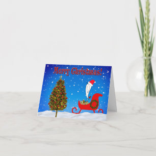 Cute Christmas Sleigh and Birdie Greeting Card