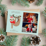 Cute Christmas Sloth 2 Photo Collage  Holiday Card<br><div class="desc">Cute Christmas sloth personalised photo cards.</div>