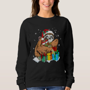 Cute Christmas Sloth and Santa Claus Hat Sweatshirt