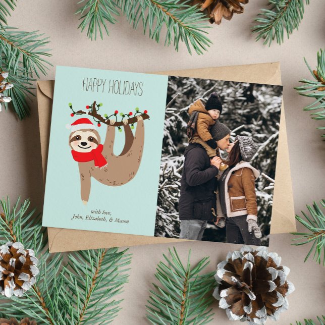 Cute Christmas Sloth Custom Photo Holiday Card (Creator Uploaded)