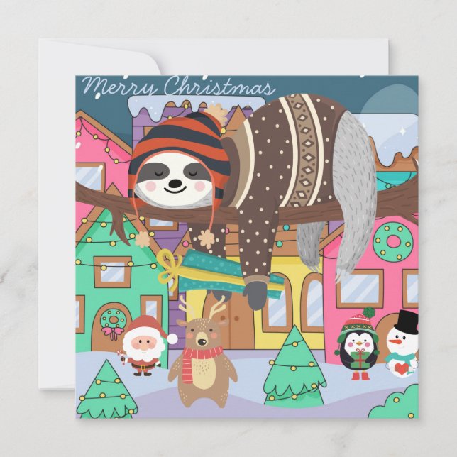 Cute Christmas Sloth Holiday Card (Front)