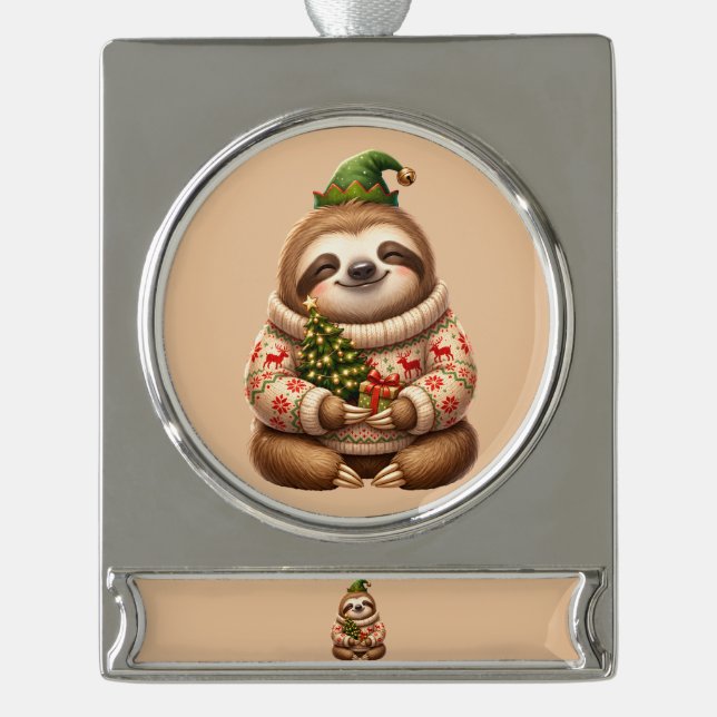 Cute Christmas Sloth Holiday Ornament (Front)