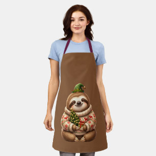Cute Christmas Sloth Holiday Ornament Apron