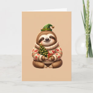 Cute Christmas Sloth Holiday Ornament Card