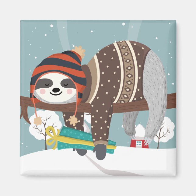 Cute Christmas Sloth Magnet (Front)