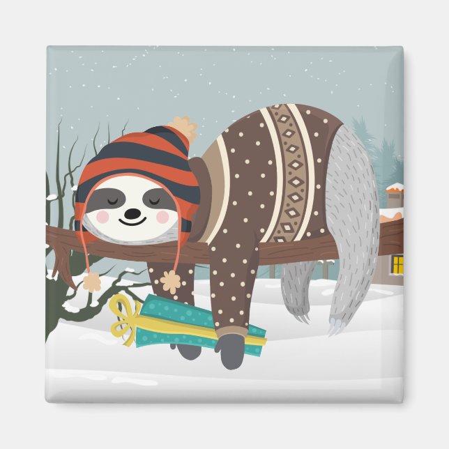 Cute Christmas Sloth Magnet (Front)