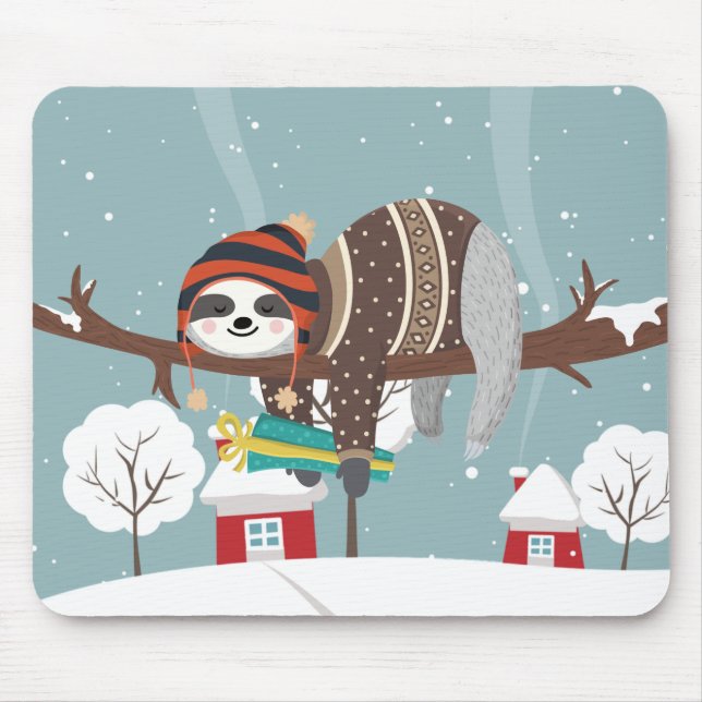 Cute Christmas Sloth Mouse Pad (Front)