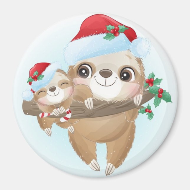 Cute Christmas Sloths Magnet (Front)