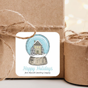 Cute Christmas Snow Globe Real Estate Company Square Sticker