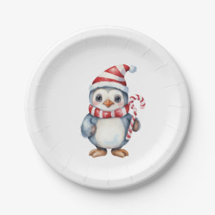 Cute Christmas Snow Penguin Paper Plate