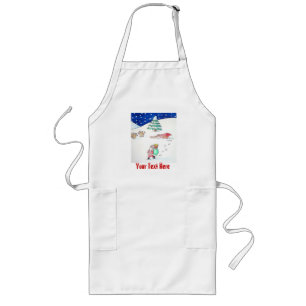 Cute christmas snow scene with santa and sleigh long apron