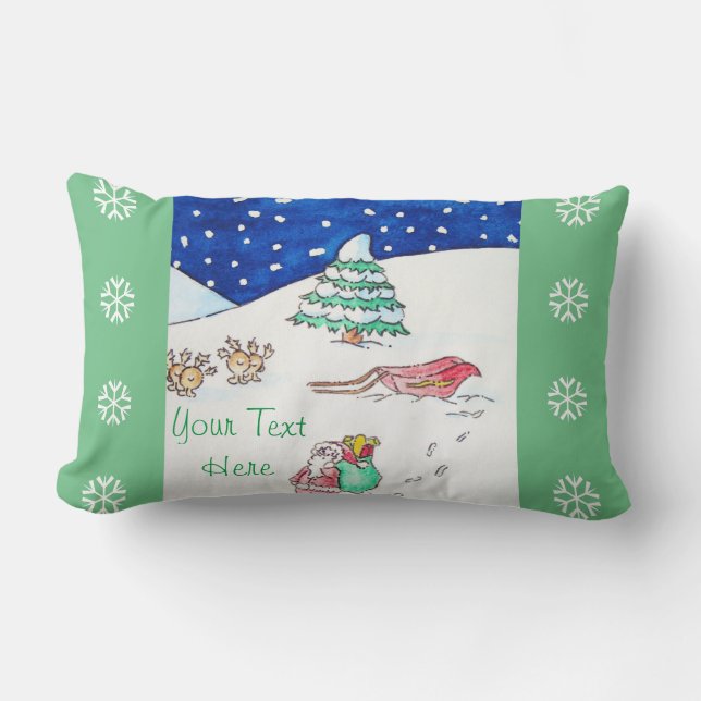 Cute christmas snow scene with santa and sleigh lumbar cushion (Front)