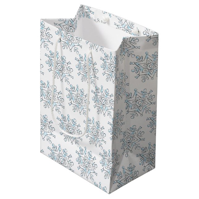 Cute Christmas Snowflakes, Winter Snow Blizzard Medium Gift Bag (Front Angled)