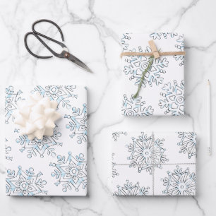Cute Christmas Snowflakes, Winter Snow Blizzard Wrapping Paper Sheet